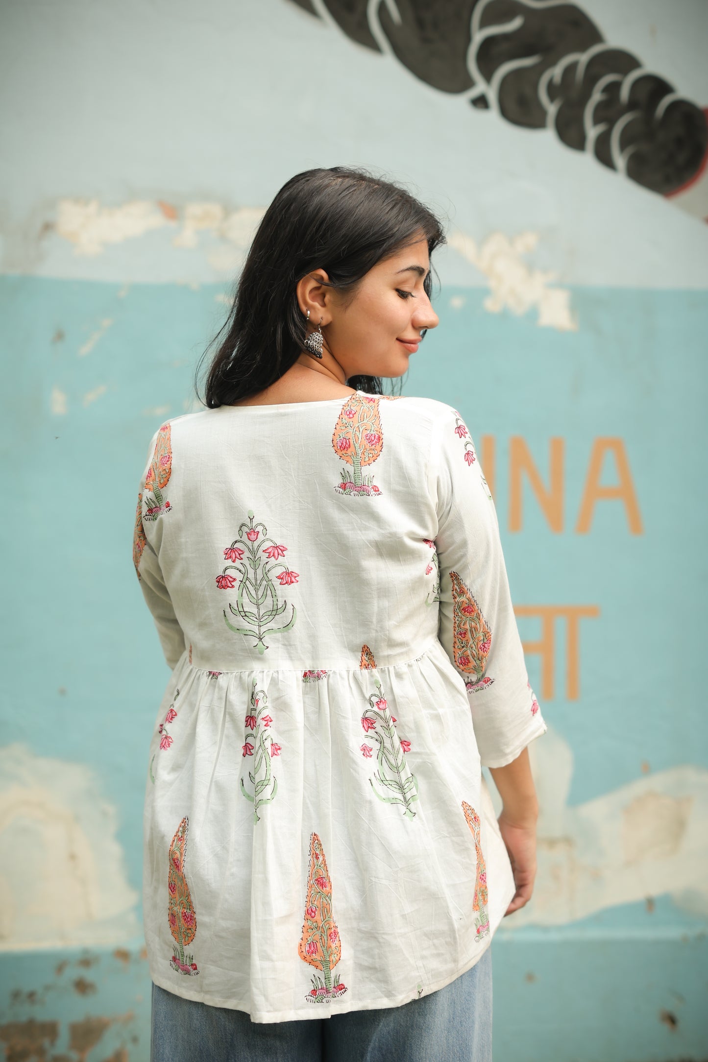 White Pink Short Kurti