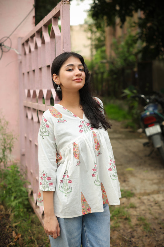 White Pink Short Kurti