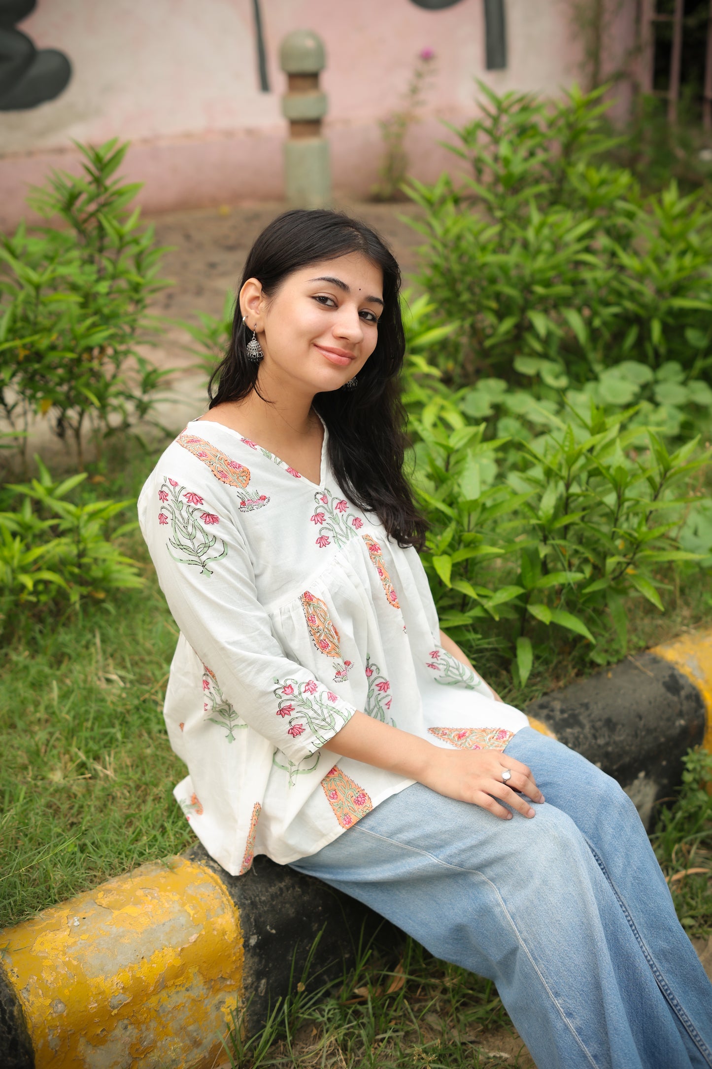 White Pink Short Kurti