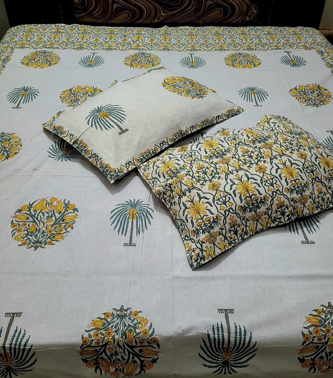 Hand Block Premium Jaipuri Beach Printed King Size Bedsheet with 2 Pillow Cover