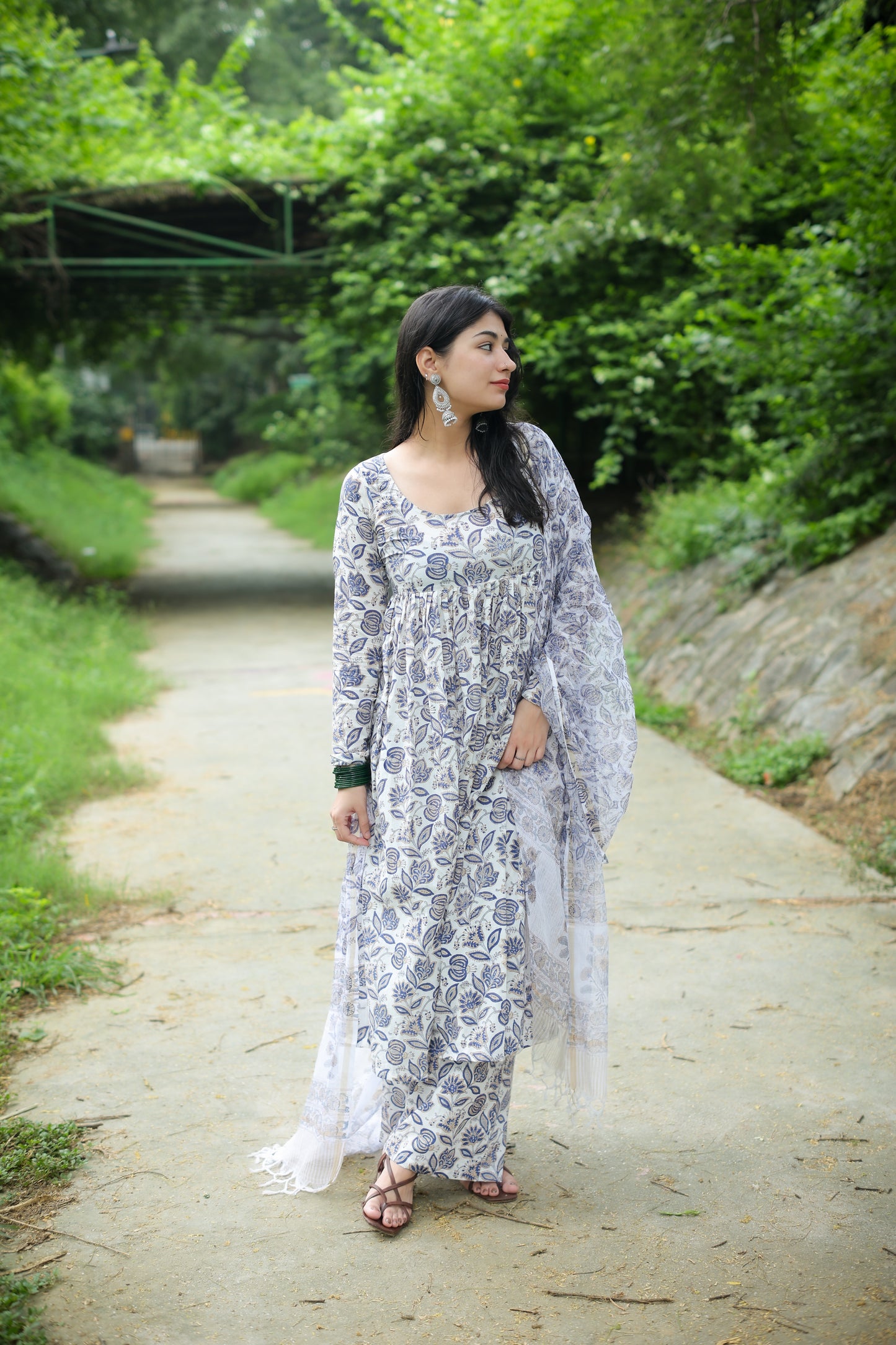 Mastani White Anarkali Set