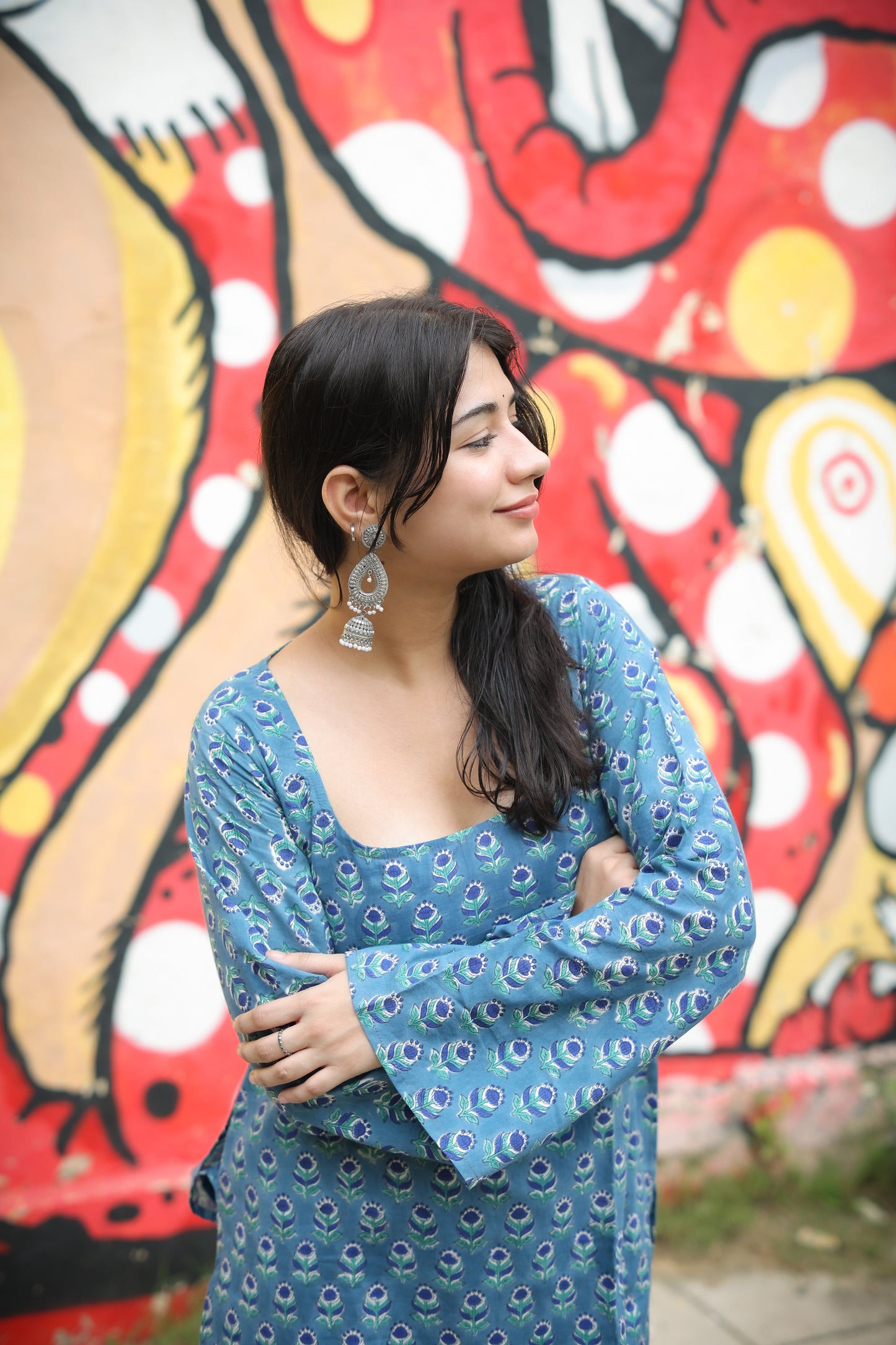 Naina Blue Hand Block Short Kurti