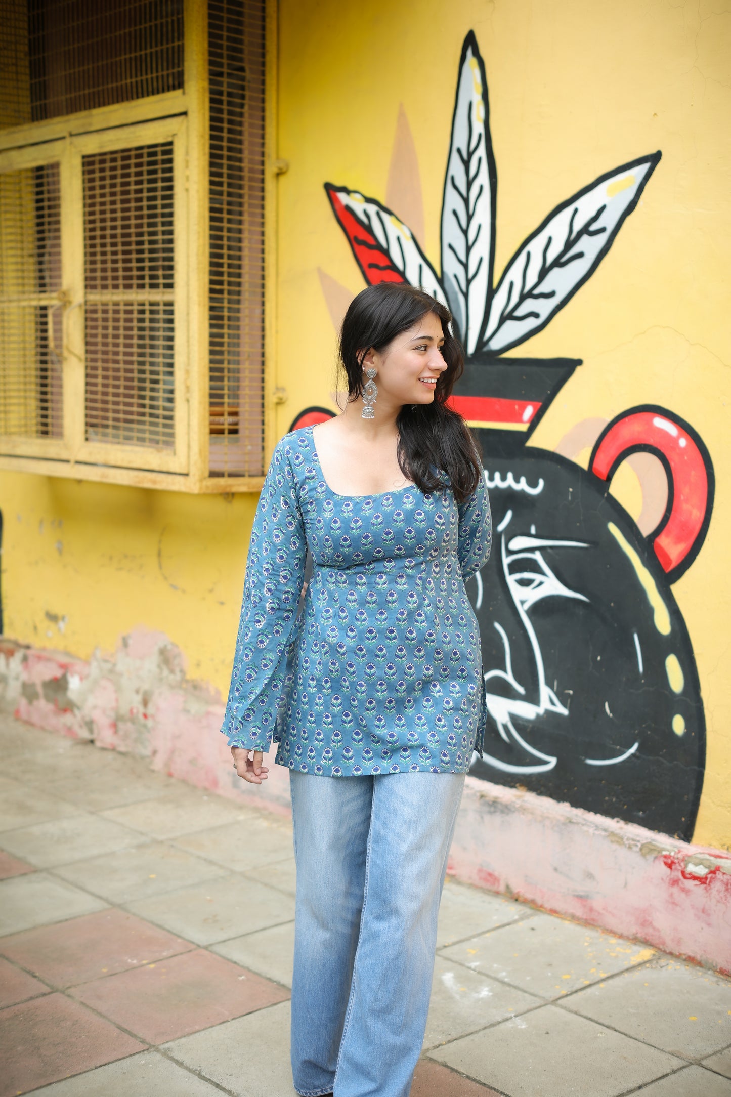 Naina Blue Hand Block Short Kurti