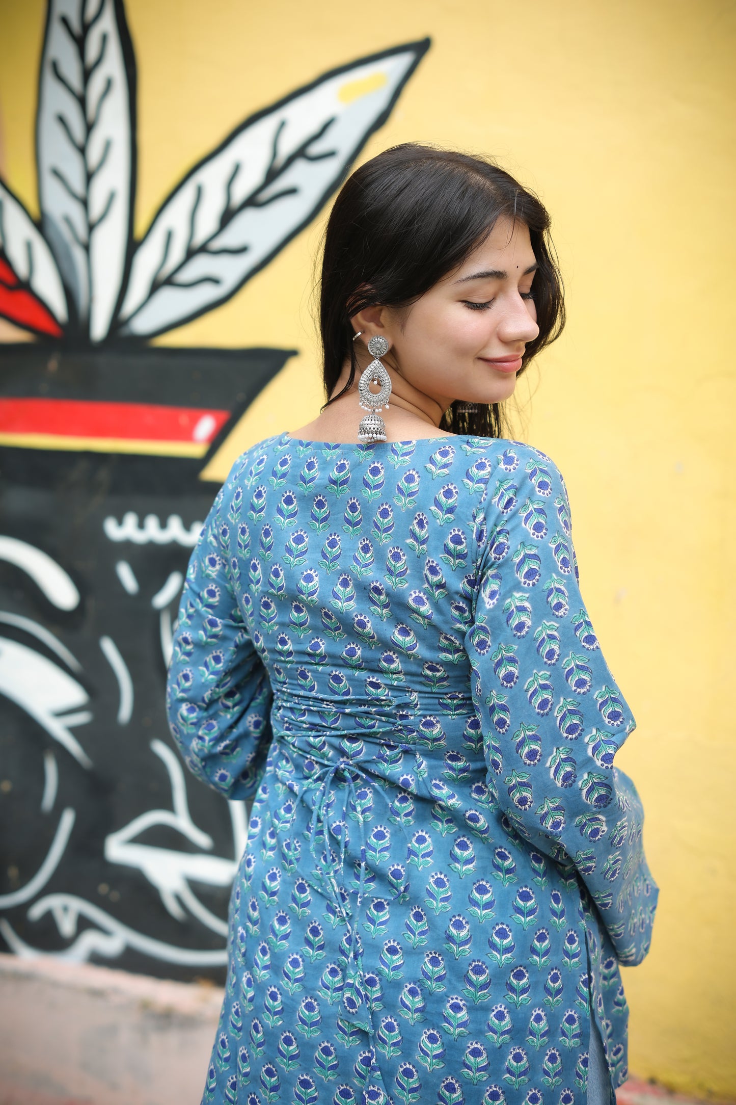 Naina Blue Hand Block Short Kurti