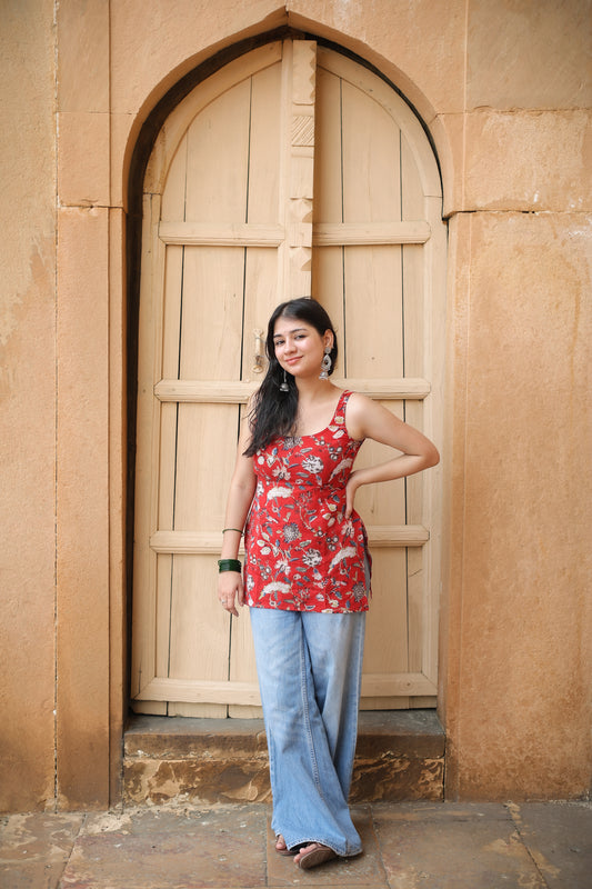 Short Kurti Red Sleeveless