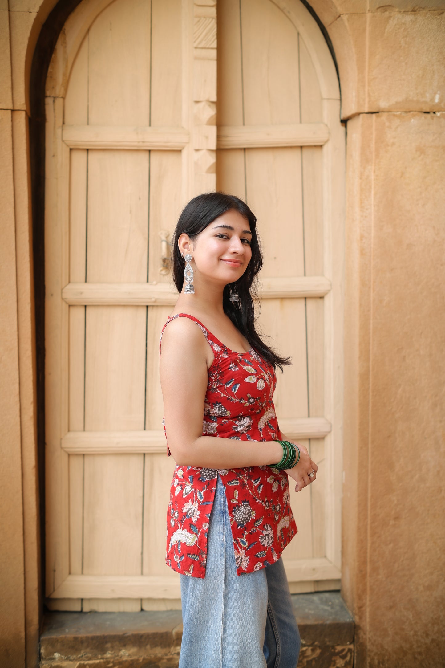Short Kurti Red Sleeveless