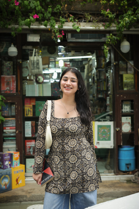 Amaira Black Short Kurti Hand Block