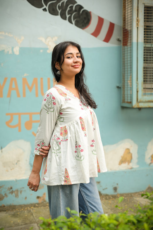 White Pink Short Kurti