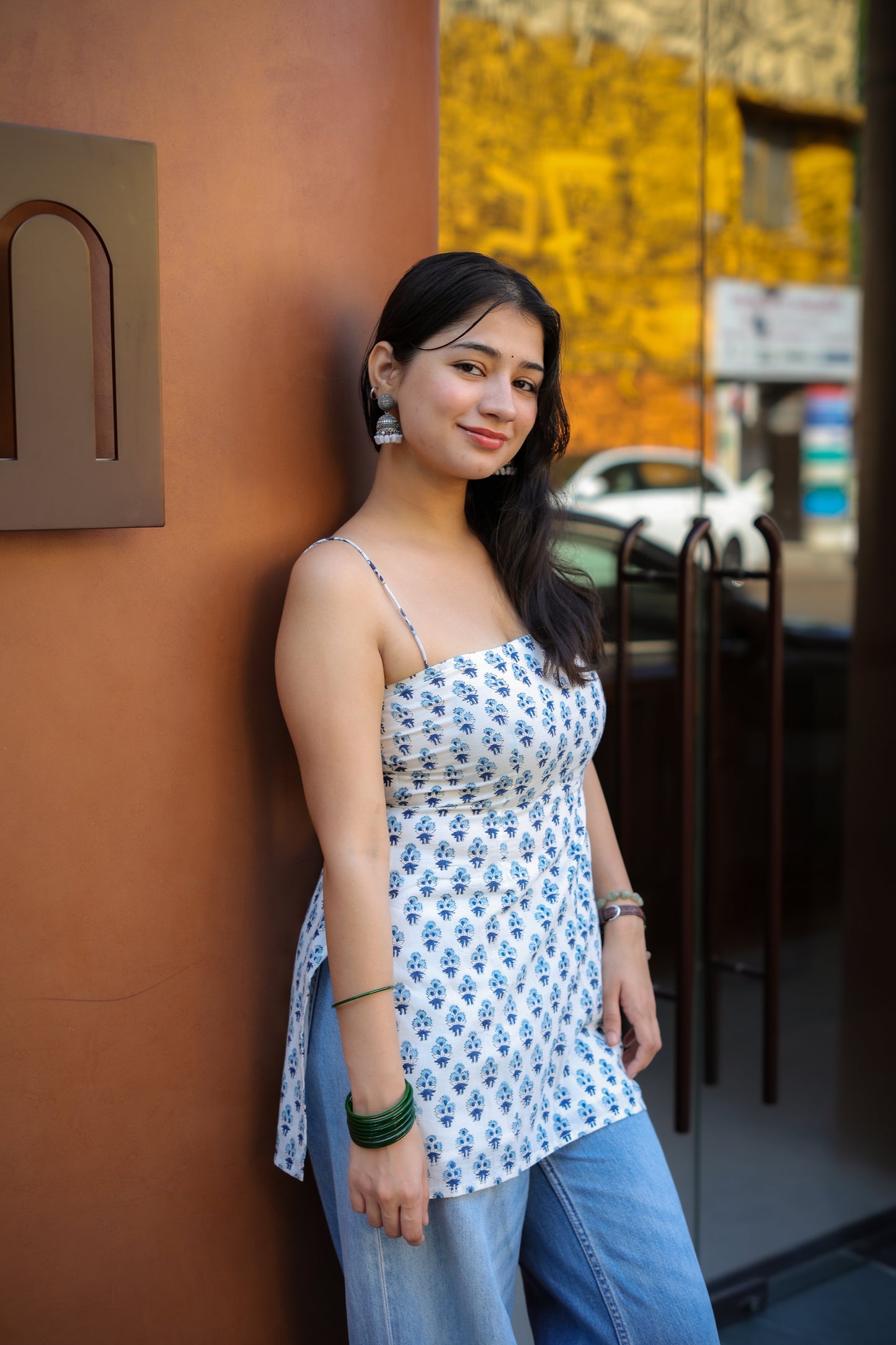 White Handblock Short Kurti