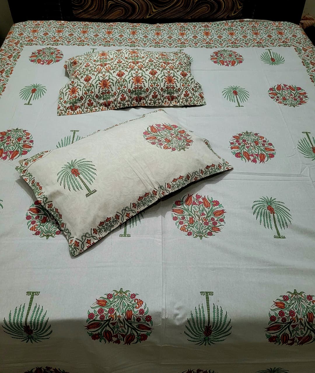 Hand Block Premium Jaipuri Rastam Printed King Size Bedsheet with 2 Pillow Cover