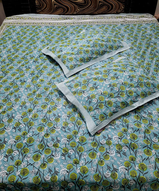 Hand Block Premium Rehimi Printed King Size Bedsheet with 2 Pillow Cover