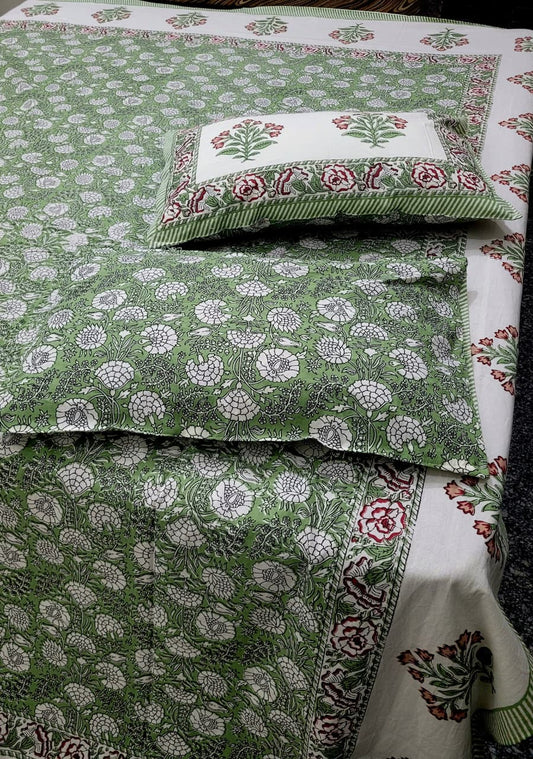 Hand Block Premium Jaipuri Printed King Size Bedsheet with 2 Pillow Cover