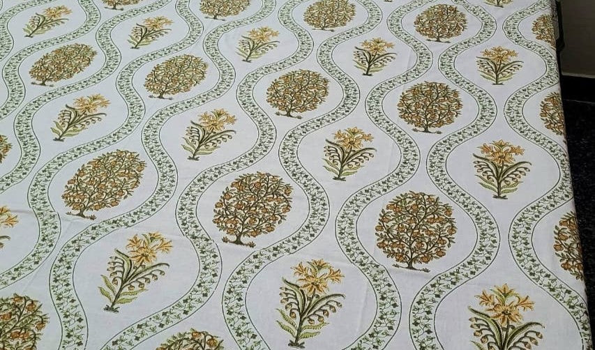 Hand Block Premium Jaipuri Printed King Size Bedsheet with 2 Pillow Cover